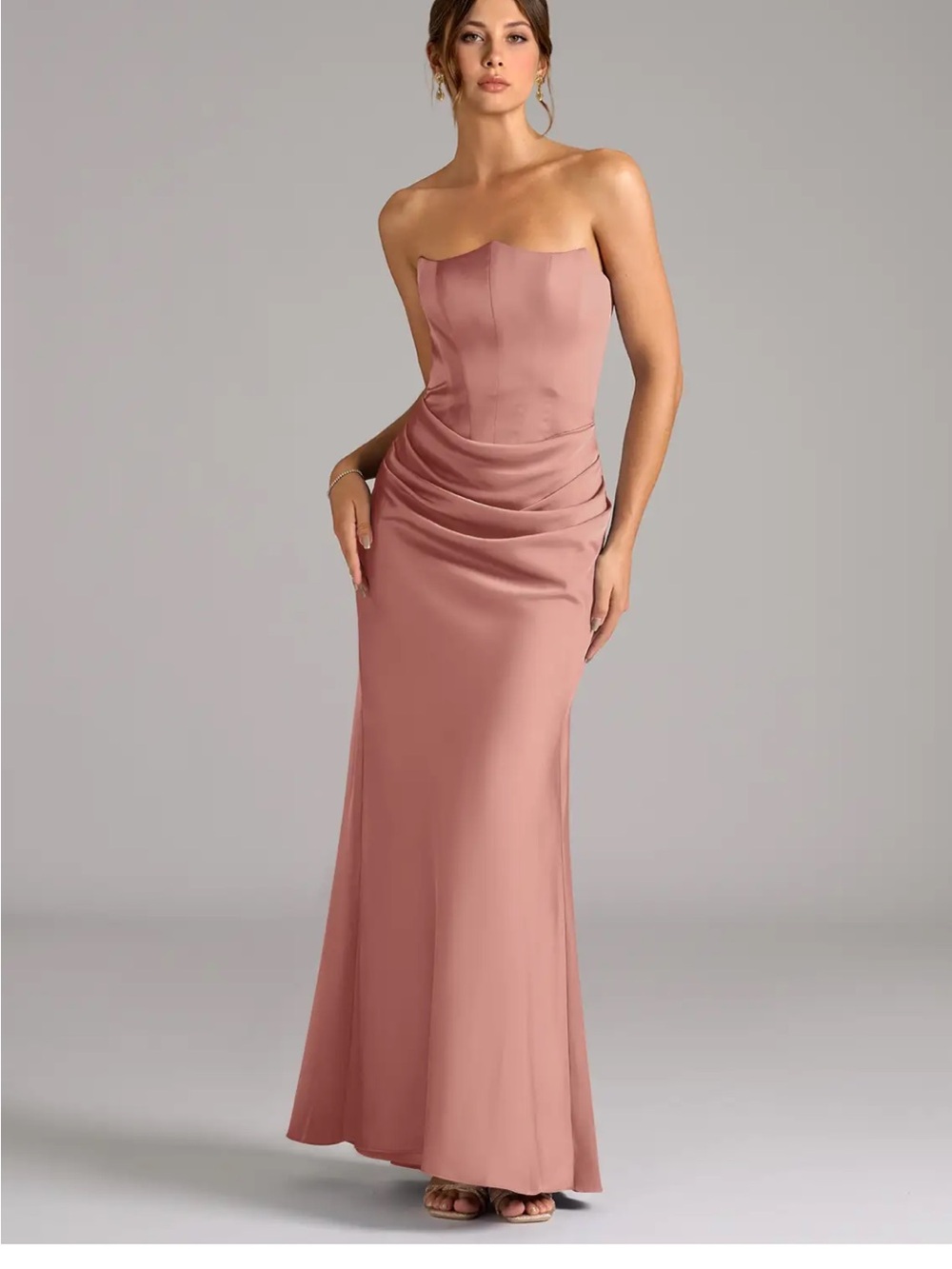 Azazie Strapless Dusty Rose Satin Gown